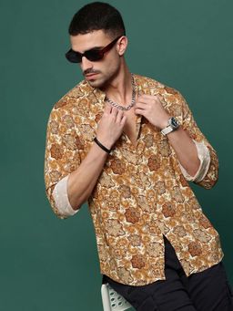 SHOWOFFFF - Men Mustard Ethnic Motifs Slim Fit Shirt