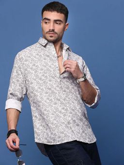 SHOWOFFFF - Men White Ethnic Motifs Slim Fit Shirt