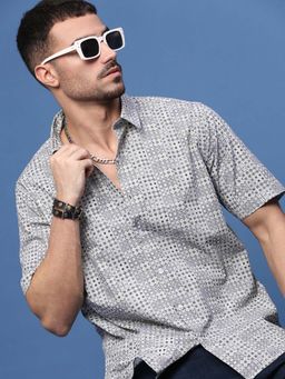 SHOWOFFFF - Men Grey Ethnic Motifs Slim Fit Shirt