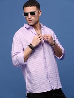 SHOWOFF - Men Lavender Slim Fit Striped Shirt