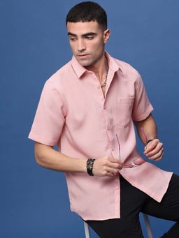 SHOWOFF - Men Peach Solid Slim Fit Half Sleeves Shirt