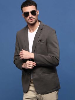 SHOWOFFFF - Men Charcoal Slim Fit Single-Breasted Blazer