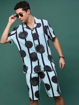 SHOWOFF - Men Blue Cuban Collar Co-Ord (Set of 2)