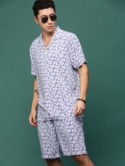 SHOWOFF - Men Lavender Cuban Collar Printed Co-Ord (Set of 2)