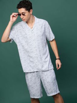 SHOWOFF - Men Off White Cuban Collar Printed Co-Ord (Set of 2)