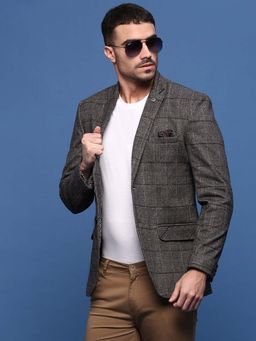 SHOWOFF - Men Brown Slim Fit Single-Breasted Blazer