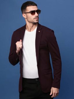 SHOWOFF - Men Purple Slim Fit Single-Breasted Blazer