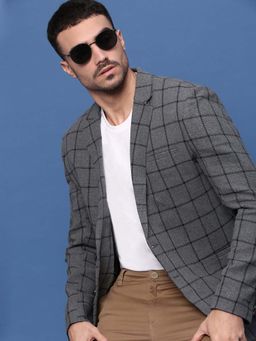 SHOWOFFFF - Men Grey Slim Fit Single-Breasted Blazer