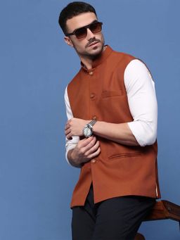SHOWOFF - Men'S Solid Rust Slim Fit Nehru Jacket