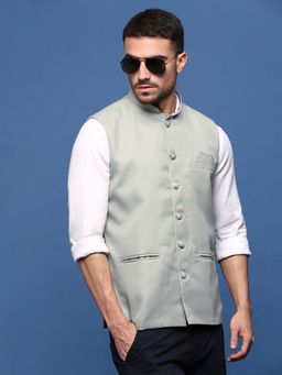 SHOWOFF - Men'S Solid Sea Green Slim Fit Nehru Jacket
