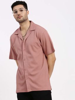 SHOWOFF - Mens Mauve Cuban Collar Relaxed Fit Solid Shirt