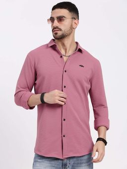 SHOWOFFFF - Mens Pink Stripes Slim Fit Shirt