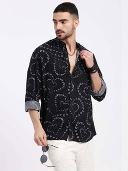 SHOWOFFFF - Mens Black Printed Slim Fit Shirt