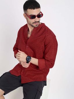 SHOWOFFFF - Mens Red Printed Slim Fit Shirt