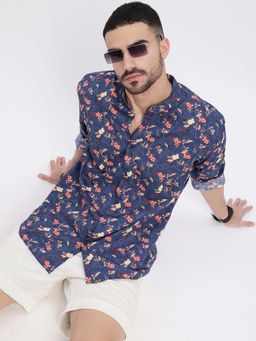 SHOWOFF - Mens Blue Floral Slim Fit Shirt