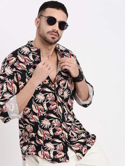 SHOWOFFFF - Mens Black Floral Slim Fit Shirt