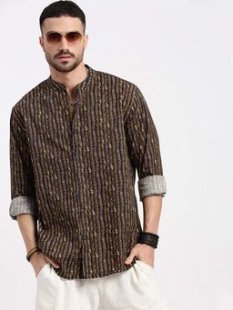 SHOWOFF - Mens Brown Printed Slim Fit Shirt