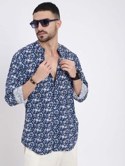 SHOWOFF - Mens Navy Blue Floral Slim Fit Shirt