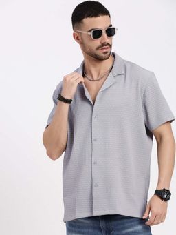 SHOWOFF - Mens Lavender Cuban Collar Relaxed Fit Self Design Shirt