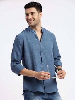 SHOWOFFFF - Mens Blue Solid Slim Fit Shirt