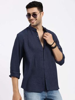 SHOWOFF - Mens Navy Blue Solid Slim Fit Shirt