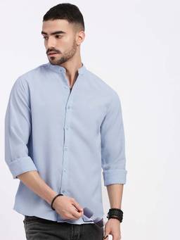 SHOWOFFFF - Mens Blue Solid Slim Fit Shirt