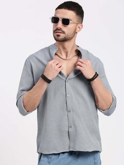 SHOWOFFFF - Mens Grey Solid Slim Fit Shirt