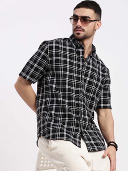 SHOWOFF - Mens Black Checked Slim Fit Shirt