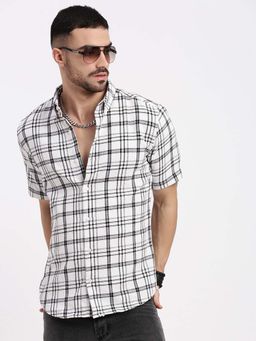 SHOWOFF - Mens White Checked Slim Fit Shirt