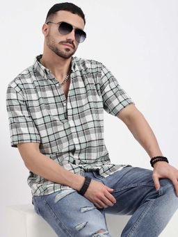 SHOWOFF - Mens Green Checked Slim Fit Shirt