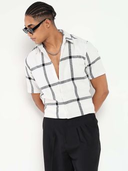 SHOWOFF - Mens White Checked Slim Fit Shirt