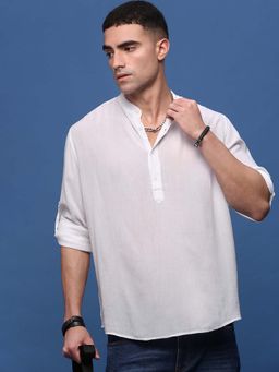 SHOWOFF - Men's White Solid Slim Fit Casual Kurta