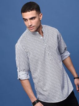 SHOWOFF - Men's White Striped Slim Fit Casual Kurta