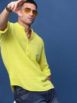 SHOWOFFFF - Men's Yellow Solid Slim Fit Casual Kurta
