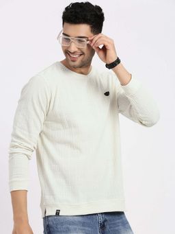 SHOWOFFFF - Mens Off White Solid Pullover Sweatshirt
