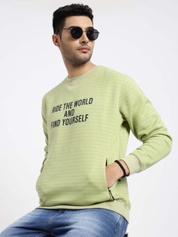 SHOWOFF - Mens Green Striped Pullover Sweatshirt