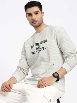 SHOWOFF - Mens Grey Striped Pullover Sweatshirt