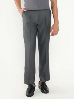 SHOWOFF - Mens Grey Solid Pleated Formal Trousers