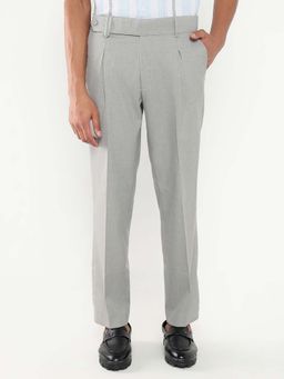 SHOWOFF - Mens Grey Solid Pleated Formal Trousers