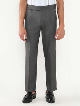 SHOWOFF - Mens Grey Solid Pleated Formal Trousers