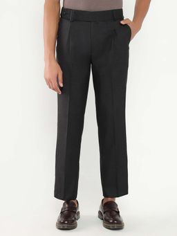 SHOWOFF - Mens Black Solid Pleated Formal Trousers