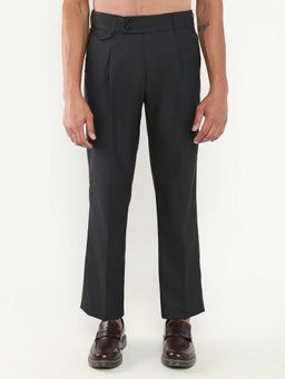 SHOWOFF - Mens Charcoal Solid Pleated Formal Trousers