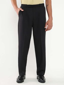 SHOWOFF - Mens Black Solid Pleated Formal Trousers
