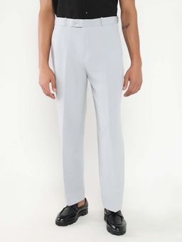 SHOWOFF - Mens Grey Solid Pleated Formal Trousers