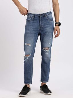 SHOWOFF - Mens Blue Regular Fit Ankle Denim Jeans