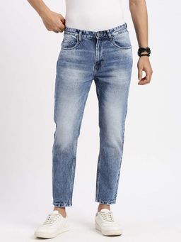 SHOWOFFFF - Mens Blue Regular Fit Ankle Denim Jeans