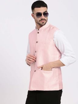 SHOWOFF - Mens Peach Woven Slim Fit Nehru Jacket