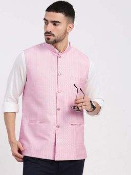 SHOWOFF - Mens Pink Woven Slim Fit Nehru Jacket