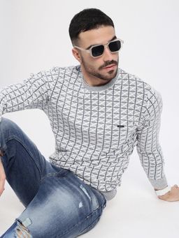 SHOWOFFFF - Men Grey Checks Pullover Sweater
