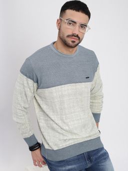 SHOWOFF - Men Grey Colorblocked Pullover Sweater